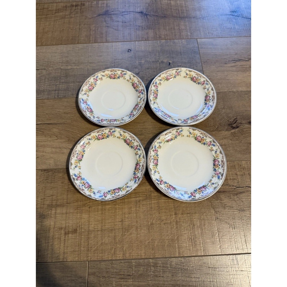 Set Of 4 Vintage Crown Potteries Co Garland Pattern 6 Inch Saucers Made In USA